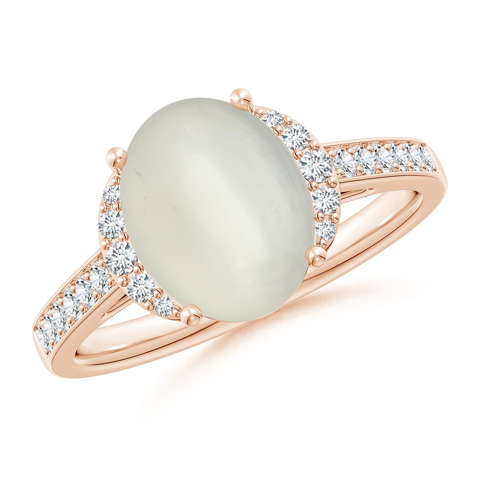 10x8mm AAA Classic Solitaire Oval Moonstone and Diamond Collar Ring in Rose Gold 