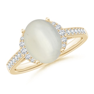 10x8mm AAA Classic Solitaire Oval Moonstone and Diamond Collar Ring in Yellow Gold