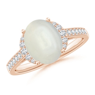 10x8mm AAAA Classic Solitaire Oval Moonstone and Diamond Collar Ring in Rose Gold