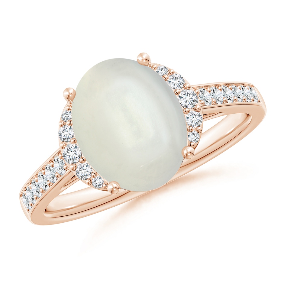 10x8mm AAAA Classic Solitaire Oval Moonstone and Diamond Collar Ring in Rose Gold 