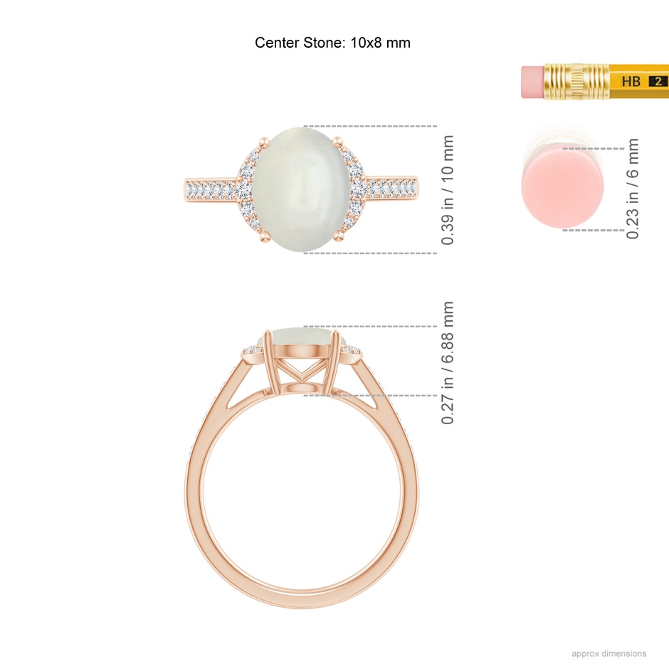 10x8mm AAAA Classic Solitaire Oval Moonstone and Diamond Collar Ring in Rose Gold ruler