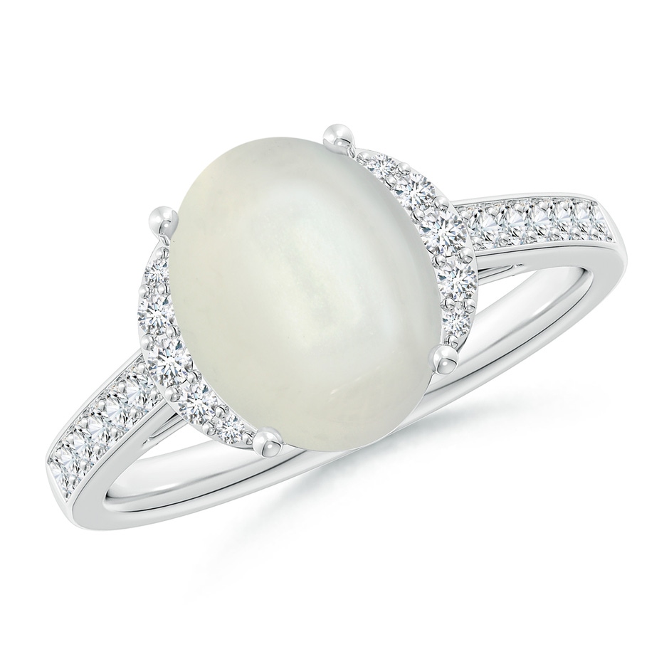 10x8mm AAAA Classic Solitaire Oval Moonstone and Diamond Collar Ring in White Gold 
