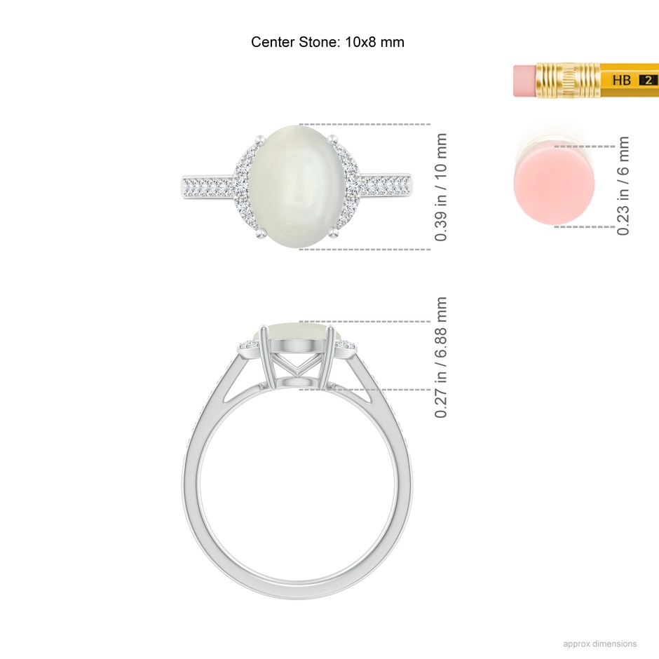 10x8mm AAAA Classic Solitaire Oval Moonstone and Diamond Collar Ring in White Gold ruler