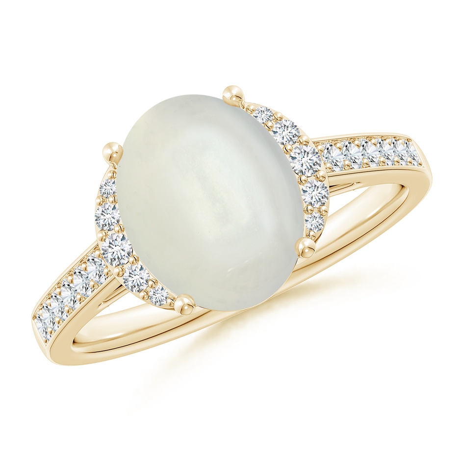 10x8mm AAAA Classic Solitaire Oval Moonstone and Diamond Collar Ring in Yellow Gold 