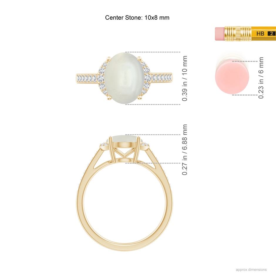 10x8mm AAAA Classic Solitaire Oval Moonstone and Diamond Collar Ring in Yellow Gold ruler