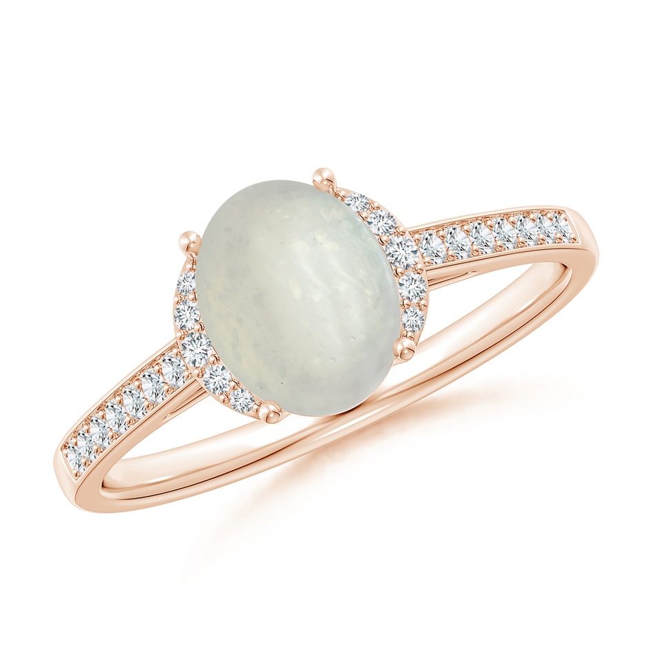8x6mm A Classic Solitaire Oval Moonstone and Diamond Collar Ring in Rose Gold 