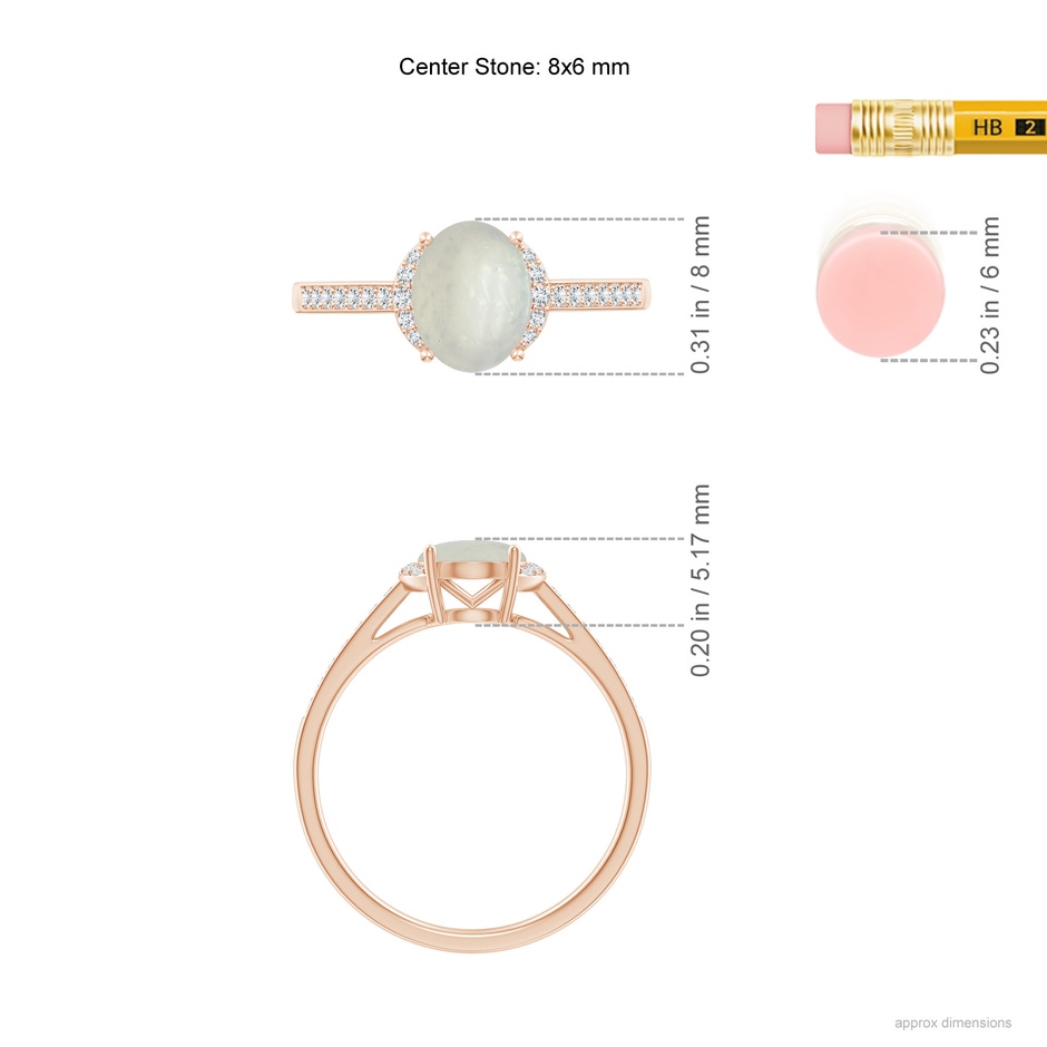 8x6mm A Classic Solitaire Oval Moonstone and Diamond Collar Ring in Rose Gold ruler