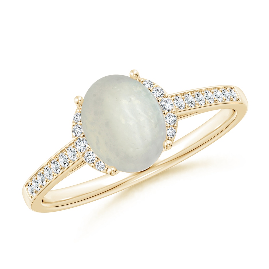 8x6mm A Classic Solitaire Oval Moonstone and Diamond Collar Ring in Yellow Gold 