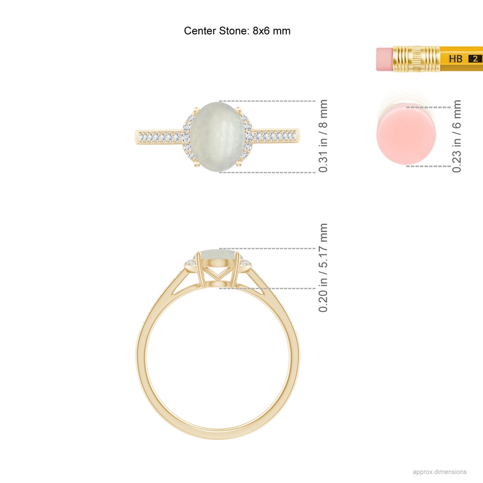8x6mm A Classic Solitaire Oval Moonstone and Diamond Collar Ring in Yellow Gold ruler