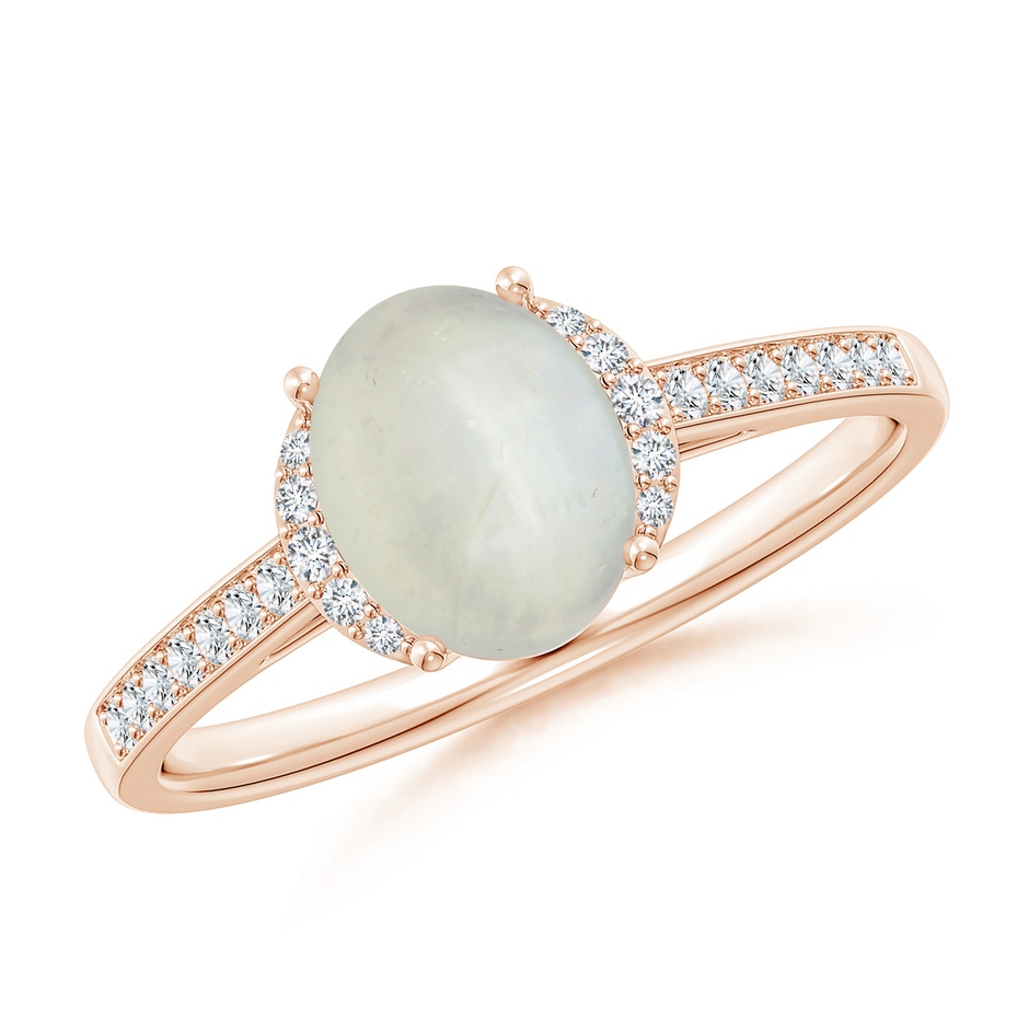 8x6mm AA Classic Solitaire Oval Moonstone and Diamond Collar Ring in Rose Gold 
