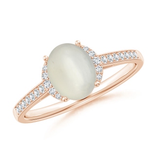 8x6mm AAA Classic Solitaire Oval Moonstone and Diamond Collar Ring in Rose Gold