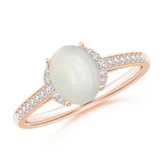 8x6mm AAAA Classic Solitaire Oval Moonstone and Diamond Collar Ring in Rose Gold