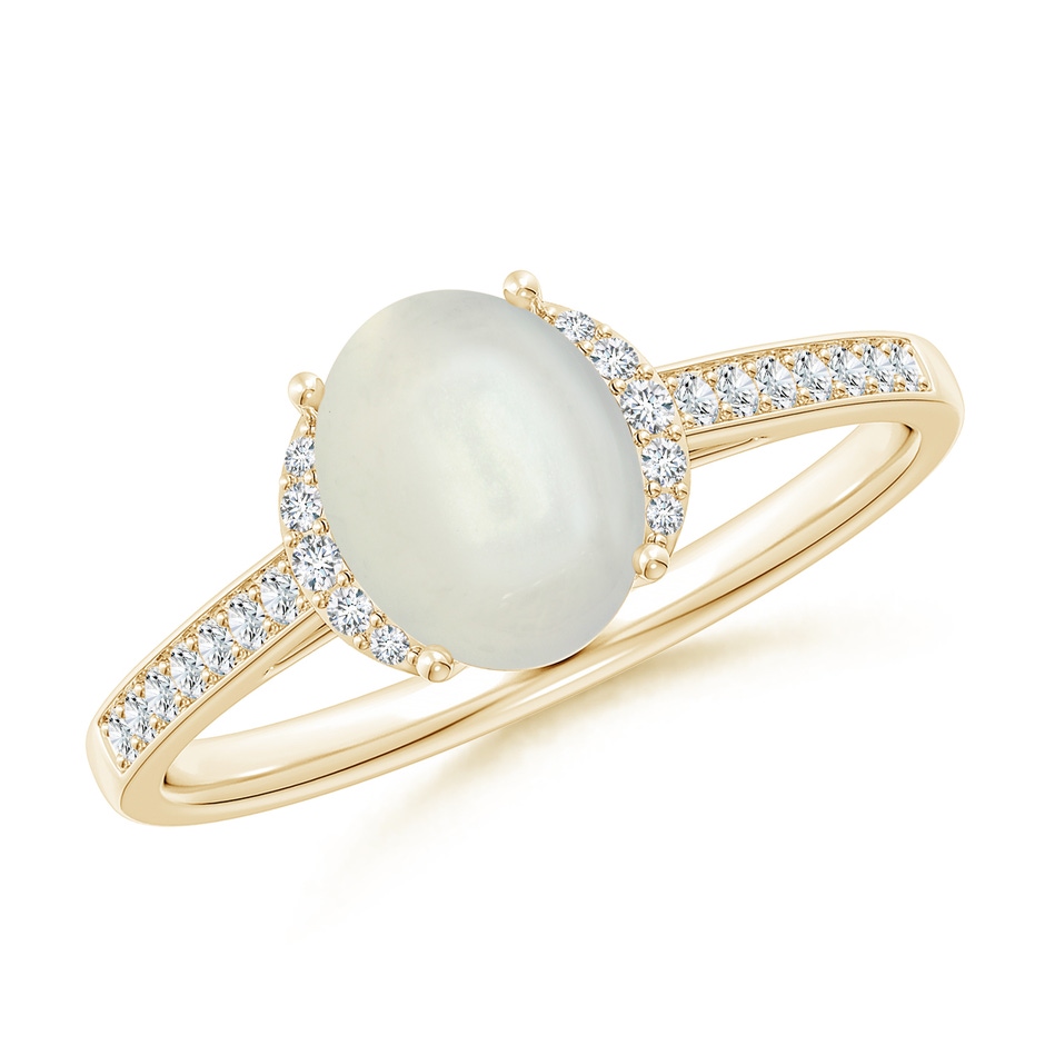 8x6mm AAAA Classic Solitaire Oval Moonstone and Diamond Collar Ring in Yellow Gold 