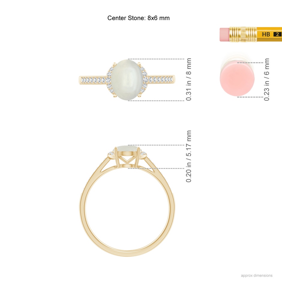 8x6mm AAAA Classic Solitaire Oval Moonstone and Diamond Collar Ring in Yellow Gold ruler