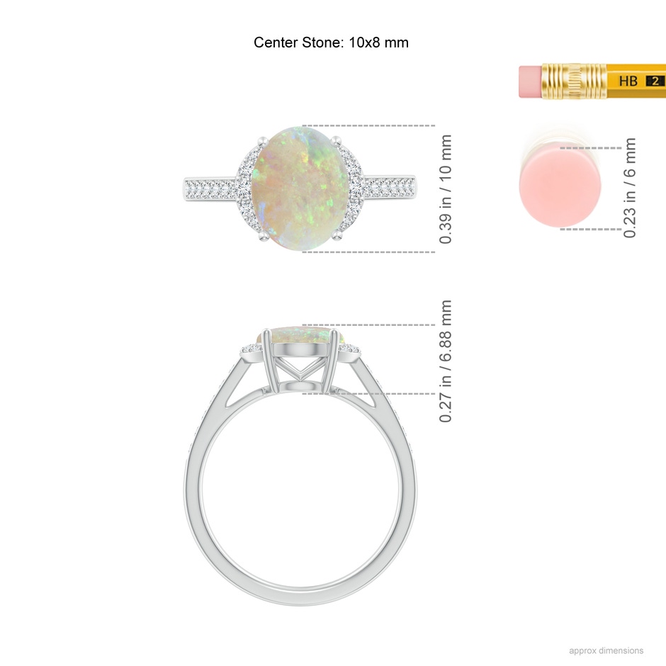 10x8mm AAA Classic Solitaire Oval Opal and Diamond Collar Ring in P950 Platinum ruler