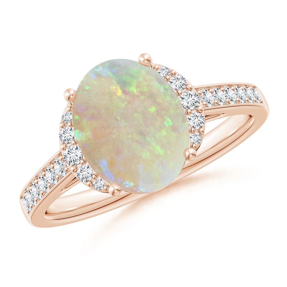 10x8mm AAA Classic Solitaire Oval Opal and Diamond Collar Ring in Rose Gold 