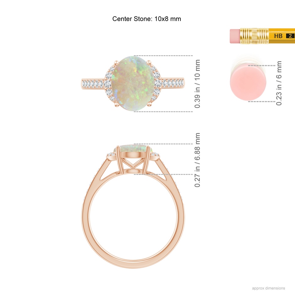 10x8mm AAA Classic Solitaire Oval Opal and Diamond Collar Ring in Rose Gold ruler