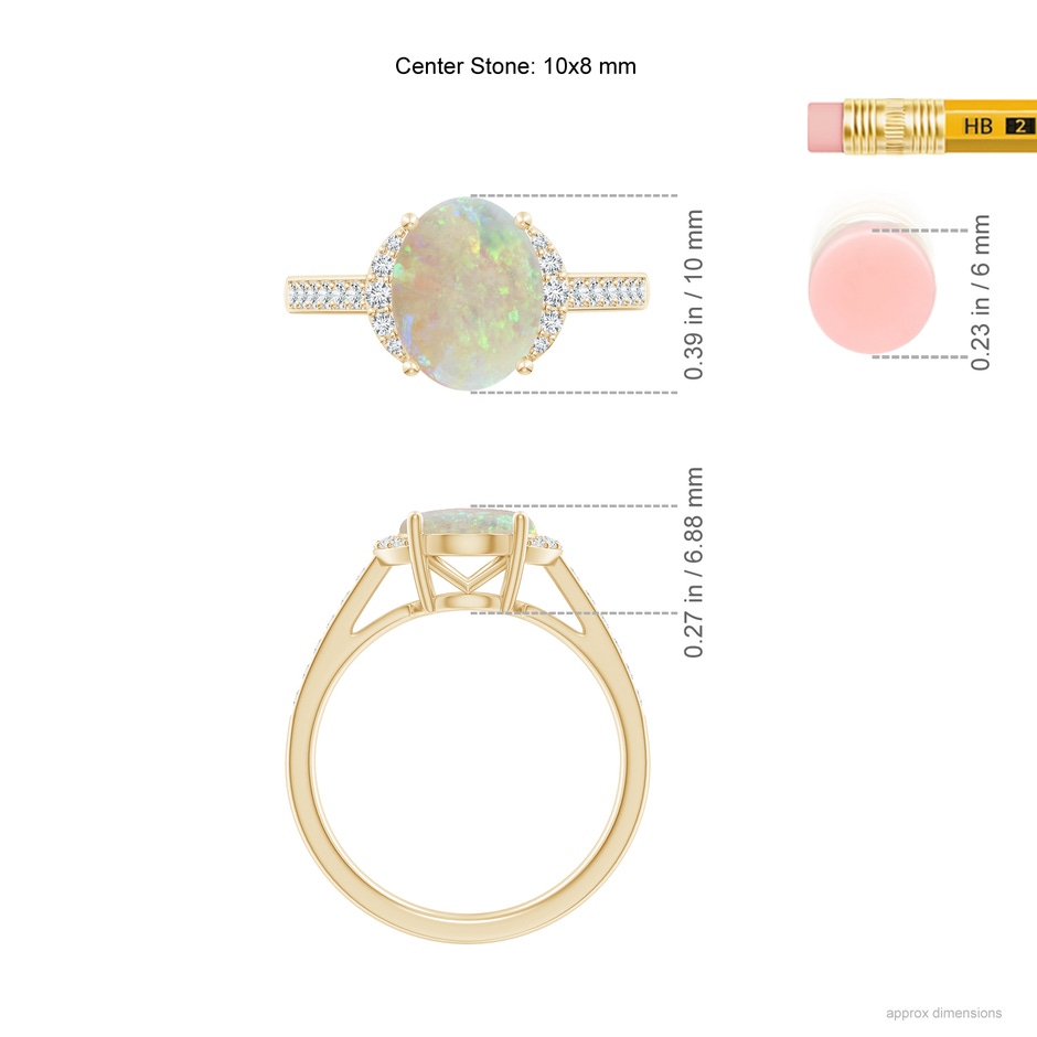 10x8mm AAA Classic Solitaire Oval Opal and Diamond Collar Ring in Yellow Gold ruler