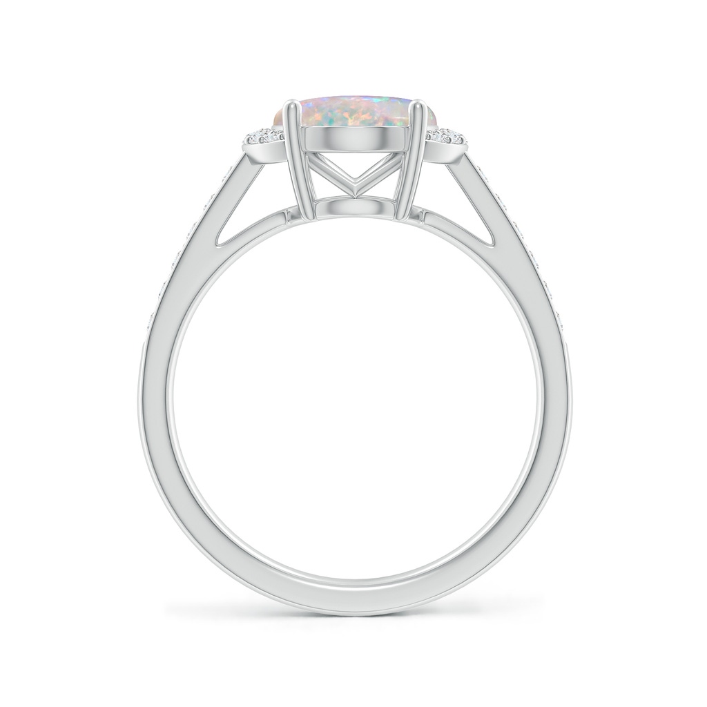 10x8mm AAAA Classic Solitaire Oval Opal and Diamond Collar Ring in 9K White Gold Side-1