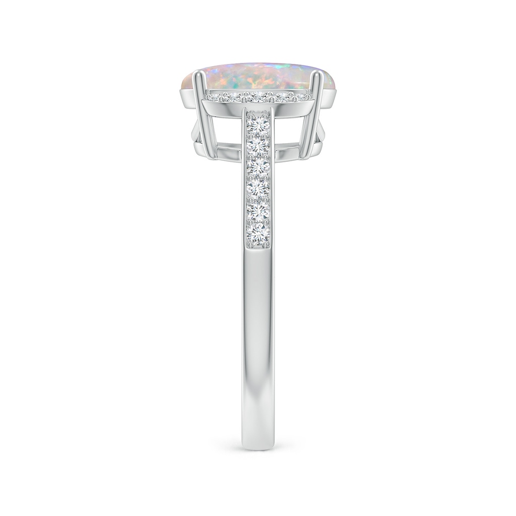 10x8mm AAAA Classic Solitaire Oval Opal and Diamond Collar Ring in 9K White Gold Body-Hand