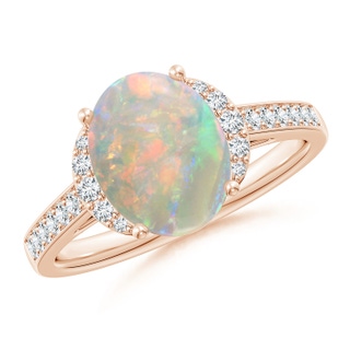 10x8mm AAAA Classic Solitaire Oval Opal and Diamond Collar Ring in Rose Gold