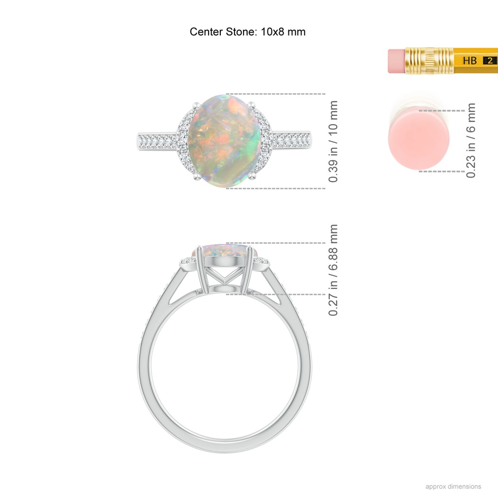 10x8mm AAAA Classic Solitaire Oval Opal and Diamond Collar Ring in White Gold Ruler