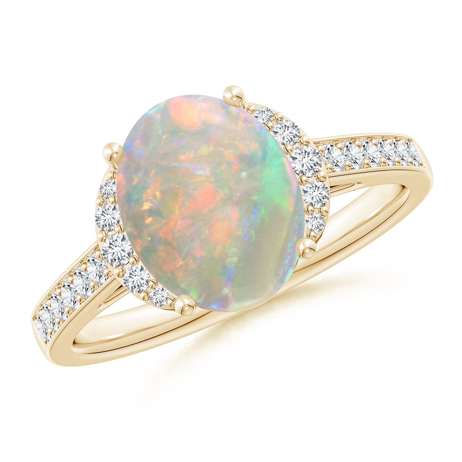 Classic Solitaire Oval Opal and Diamond Collar Ring | Angara