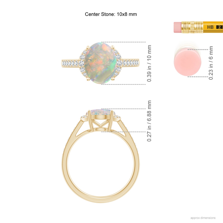 10x8mm AAAA Classic Solitaire Oval Opal and Diamond Collar Ring in Yellow Gold ruler