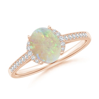 8x6mm AAA Classic Solitaire Oval Opal and Diamond Collar Ring in Rose Gold
