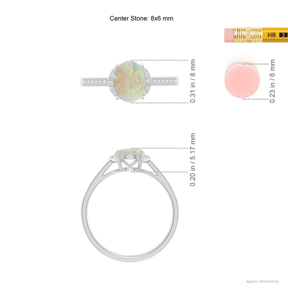 8x6mm AAA Classic Solitaire Oval Opal and Diamond Collar Ring in White Gold ruler