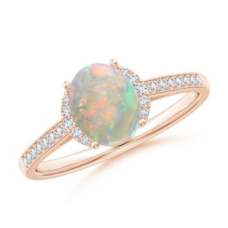 8x6mm AAAA Classic Solitaire Oval Opal and Diamond Collar Ring in Rose Gold