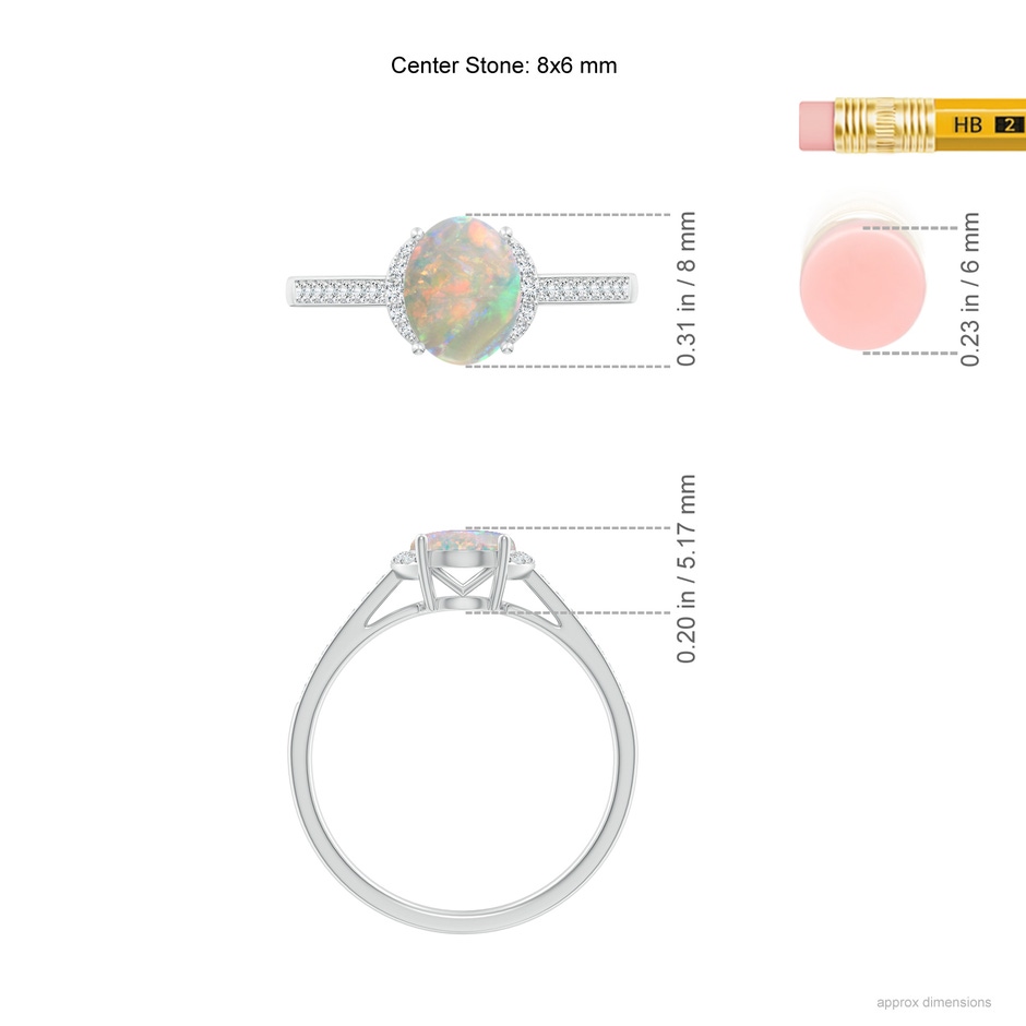8x6mm AAAA Classic Solitaire Oval Opal and Diamond Collar Ring in White Gold ruler