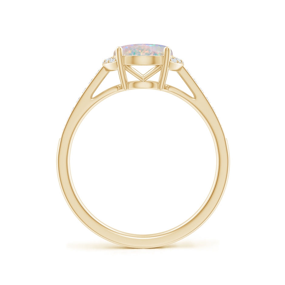 9x7mm AAAA Classic Solitaire Oval Opal and Diamond Collar Ring in Yellow Gold side-1