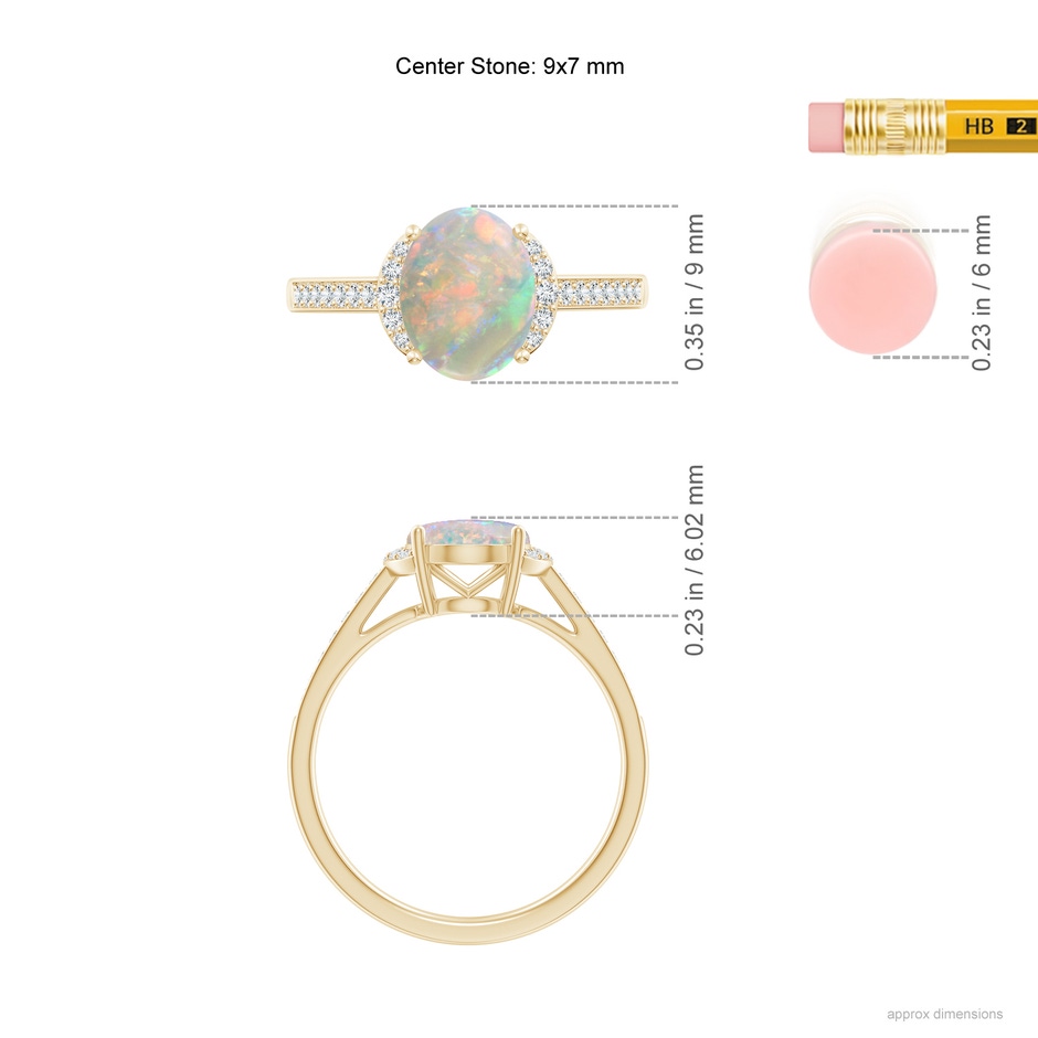 9x7mm AAAA Classic Solitaire Oval Opal and Diamond Collar Ring in Yellow Gold ruler