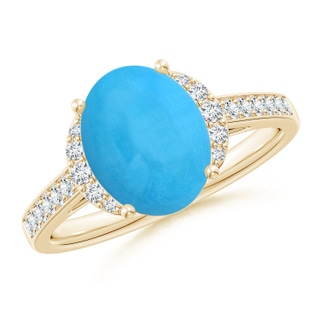 10x8mm AAA Classic Solitaire Oval Turquoise and Diamond Collar Ring in Yellow Gold