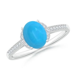 8x6mm AAAA Classic Solitaire Oval Turquoise and Diamond Collar Ring in White Gold