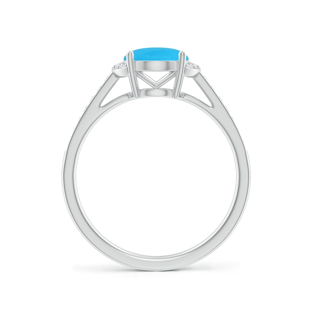 9x7mm AAA Classic Solitaire Oval Turquoise and Diamond Collar Ring in White Gold Side-1