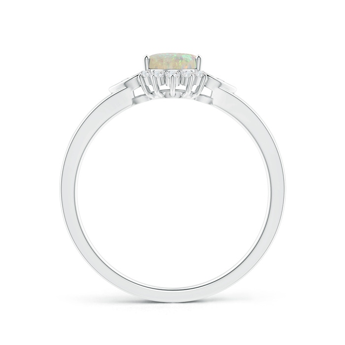7x5mm AAA Vintage Inspired Oval Opal Halo Ring with Heart Motifs in 10K White Gold product image