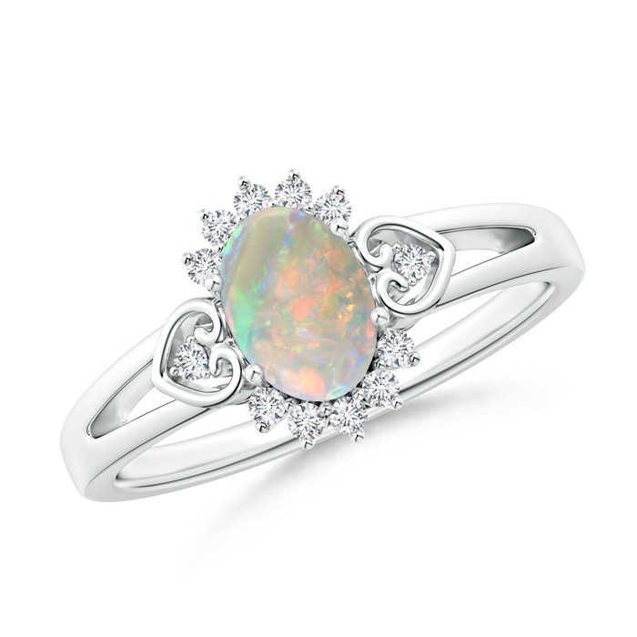 7x5mm AAAA Vintage Inspired Oval Opal Halo Ring with Heart Motifs in S999 Silver 