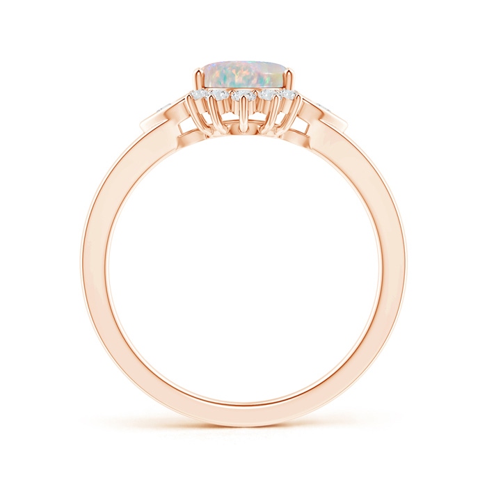 8x6mm AAAA Vintage Inspired Oval Opal Halo Ring with Heart Motifs in Rose Gold product image