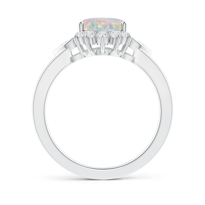 9x7mm AAAA Vintage Inspired Oval Opal Halo Ring with Heart Motifs in White Gold Product Image