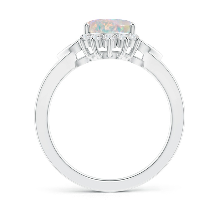 9x7mm AAAA Vintage Inspired Oval Opal Halo Ring with Heart Motifs in White Gold product image