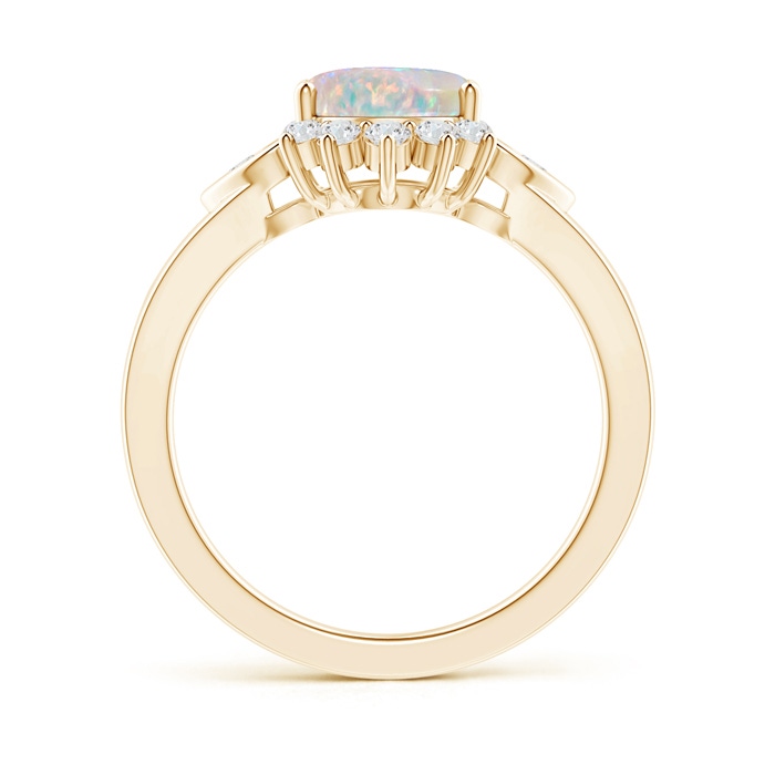 9x7mm AAAA Vintage Inspired Oval Opal Halo Ring with Heart Motifs in Yellow Gold Product Image