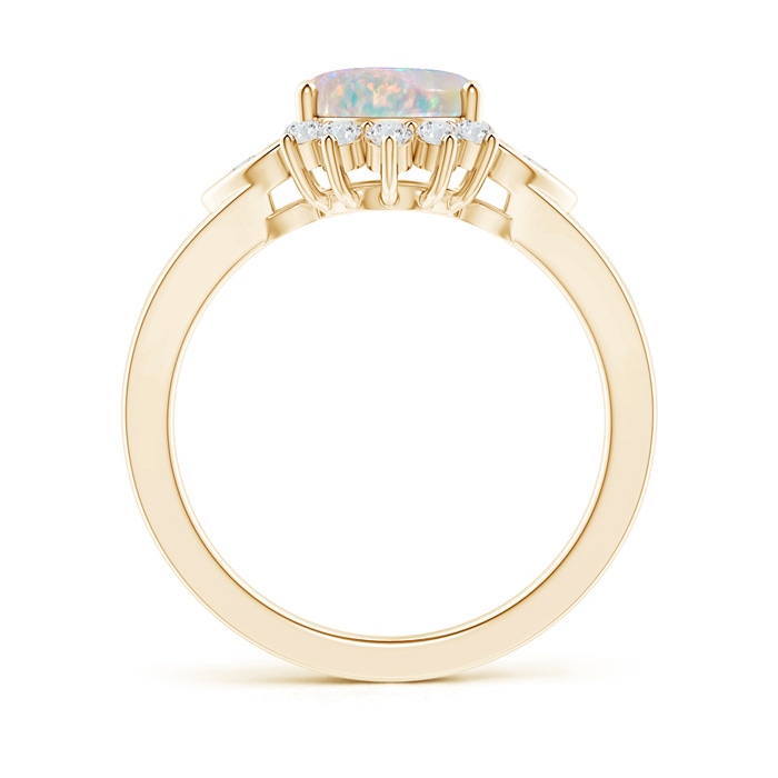 9x7mm AAAA Vintage Inspired Oval Opal Halo Ring with Heart Motifs in Yellow Gold product image