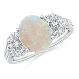 10x8mm AA Solitaire Oval Opal Cathedral Ring with Diamond Accents in White Gold