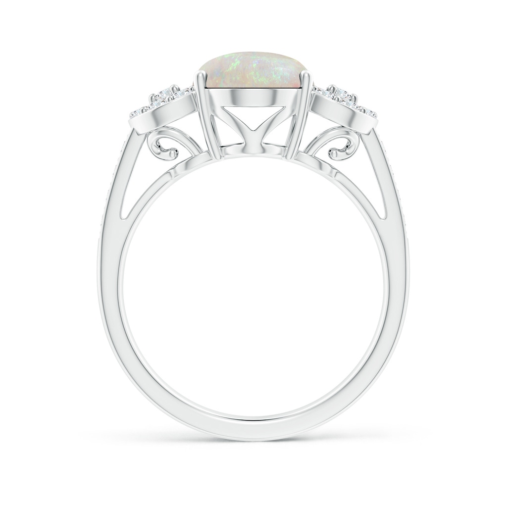 10x8mm AA Solitaire Oval Opal Cathedral Ring with Diamond Accents in White Gold Side-1