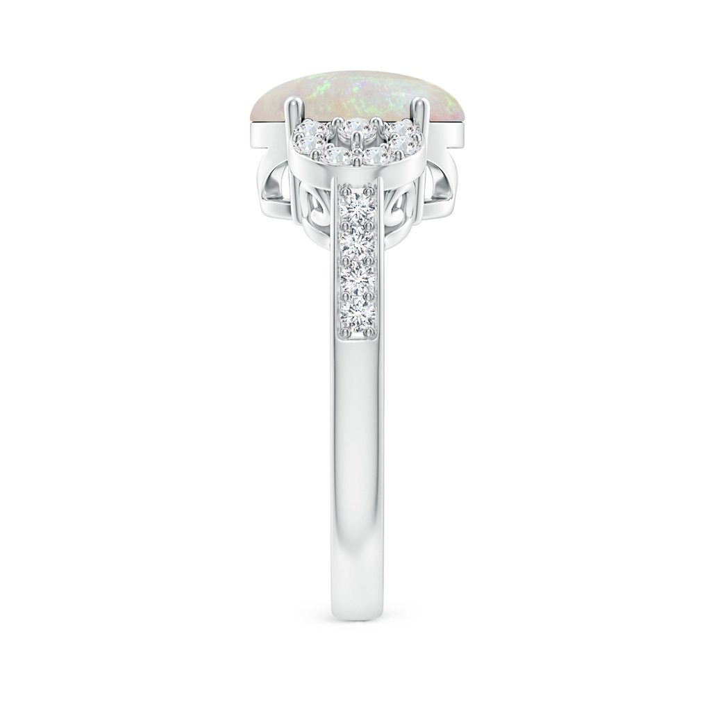 10x8mm AA Solitaire Oval Opal Cathedral Ring with Diamond Accents in White Gold Side-2