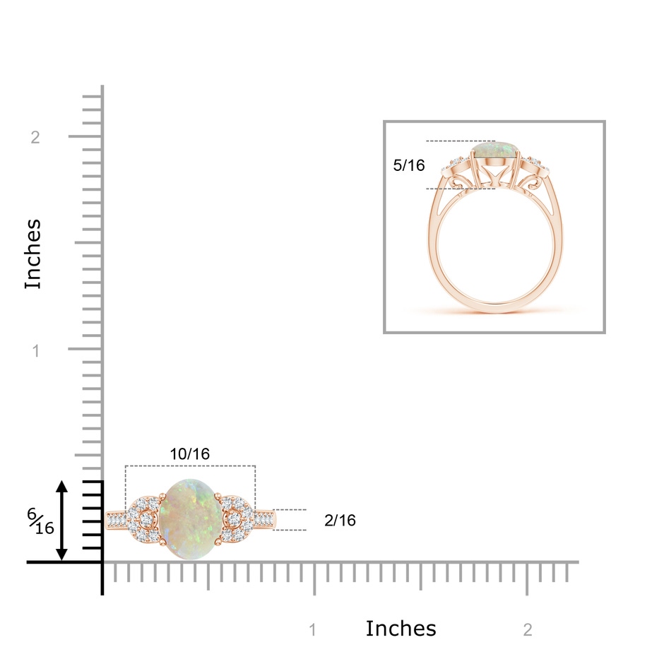 10x8mm AAA Solitaire Oval Opal Cathedral Ring with Diamond Accents in 18K Rose Gold ruler