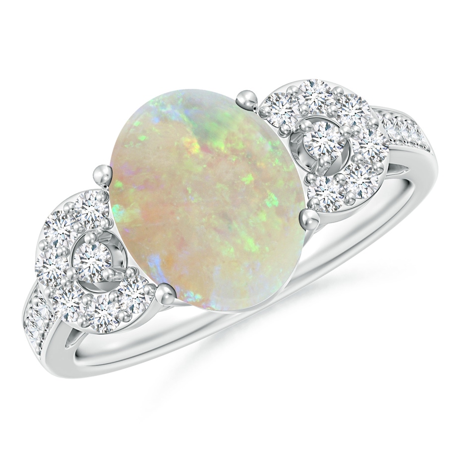 10x8mm AAA Solitaire Oval Opal Cathedral Ring with Diamond Accents in White Gold 