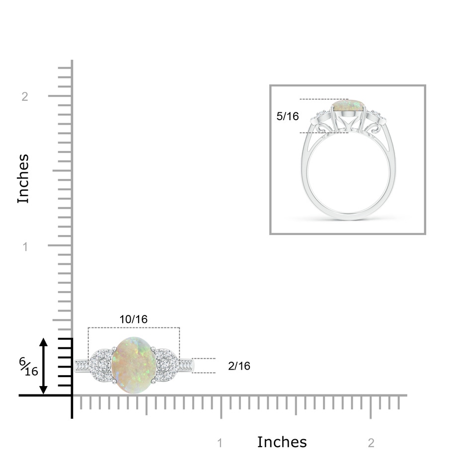 10x8mm AAA Solitaire Oval Opal Cathedral Ring with Diamond Accents in White Gold ruler
